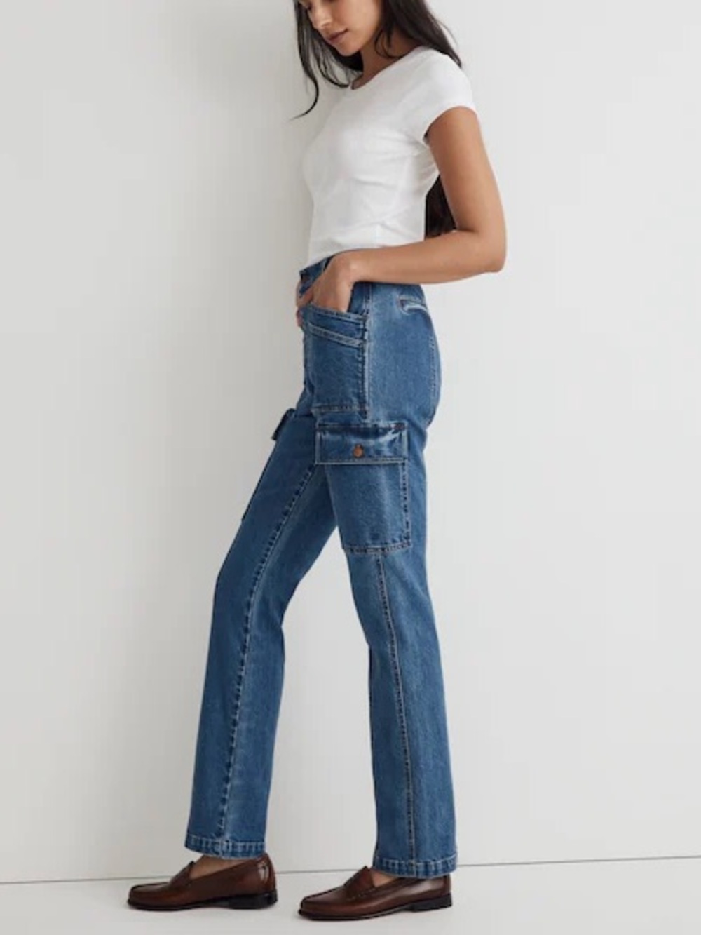Madewell Jeans Womens 27 Blue 90s Straight Cargo High Rise Utility Denim Pockets - Picture 2 of 16